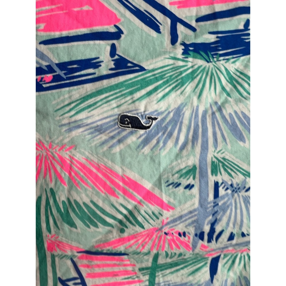 Vineyard Vines Mens XXL Beach Chair Palm Tree Print Cotton Whale Shirt Pink Blue - Picture 5 of 8